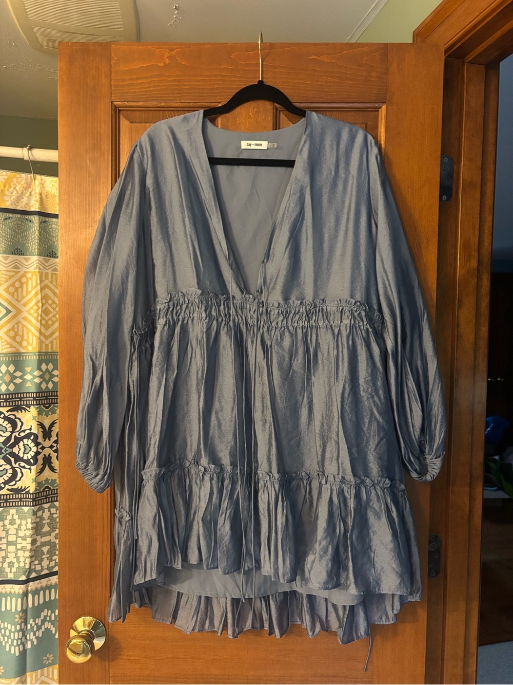 Slate Blue V-Neck Tiered Mini Dress by Z Supply